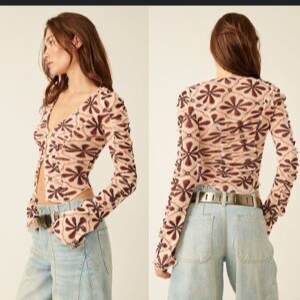 Free People Floral Blouse in Pink and Brown
